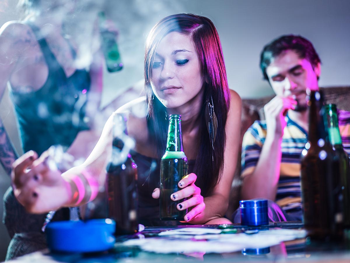 teen drug and alcohol addiction happening as adolescents drink and smoke