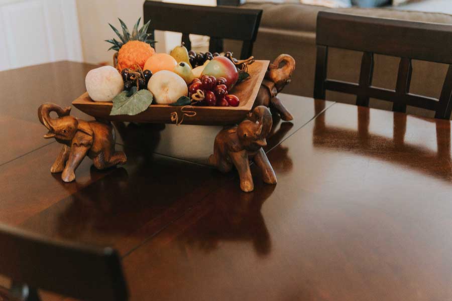 Decorative fruit basket on the dinning table in a drug rehab house