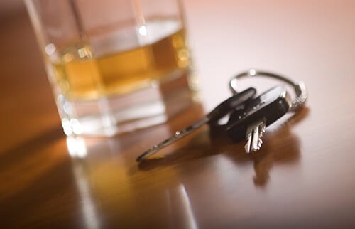 Alcohol and keys symbols of drinking and driving.
