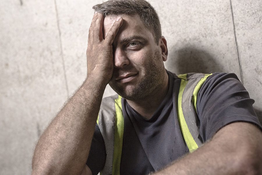 Hungover construction worker looking for a rehab in Washington DC.