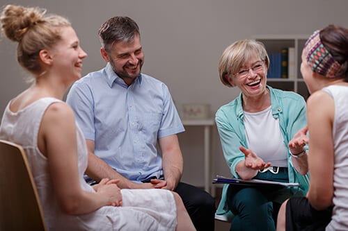 Group sessions are just one of the types of psychotherapy used at rehabs.