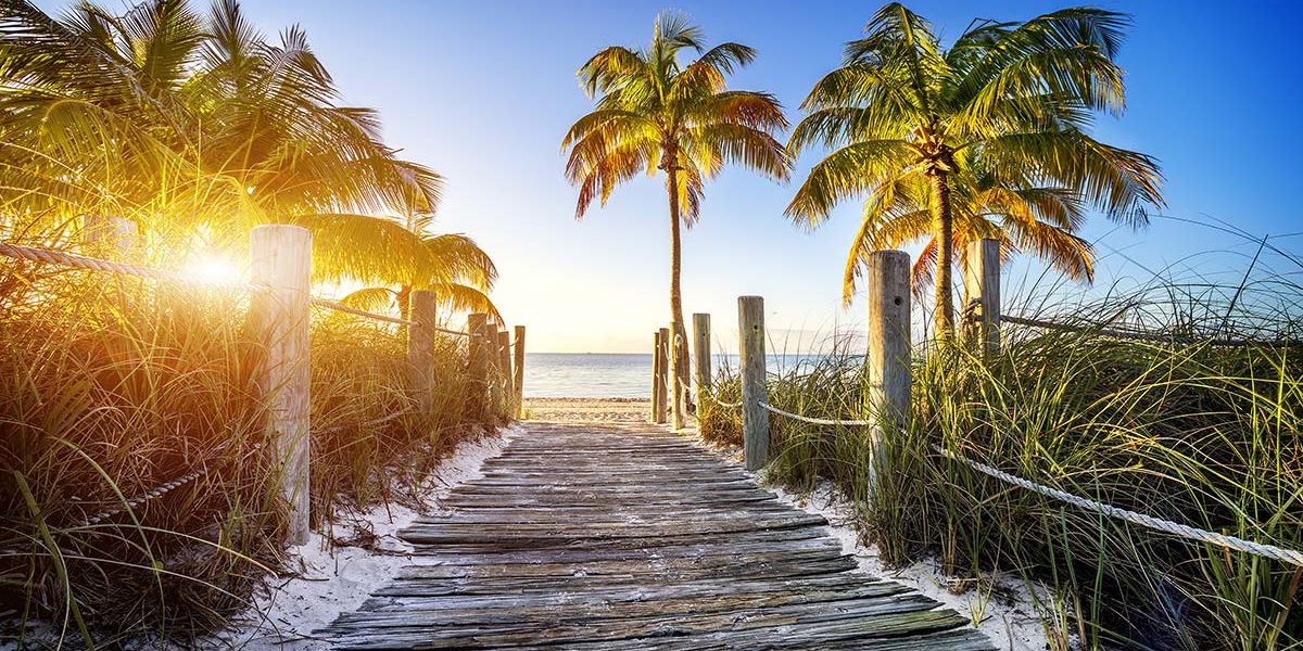 palm tree lined path to the beach outside the sober living program in Florida
